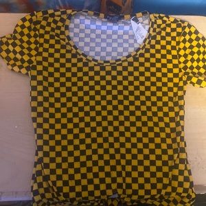 Size XS yellow and black checker designed tie crop top